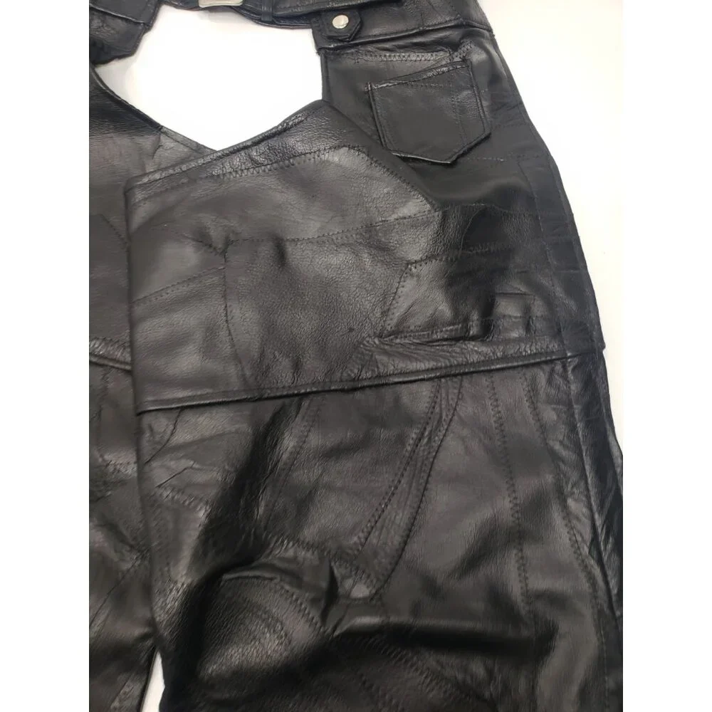 Men's Diamond Plate Genuine Buffalo Leather Motorcycle Chaps Pants Size XL